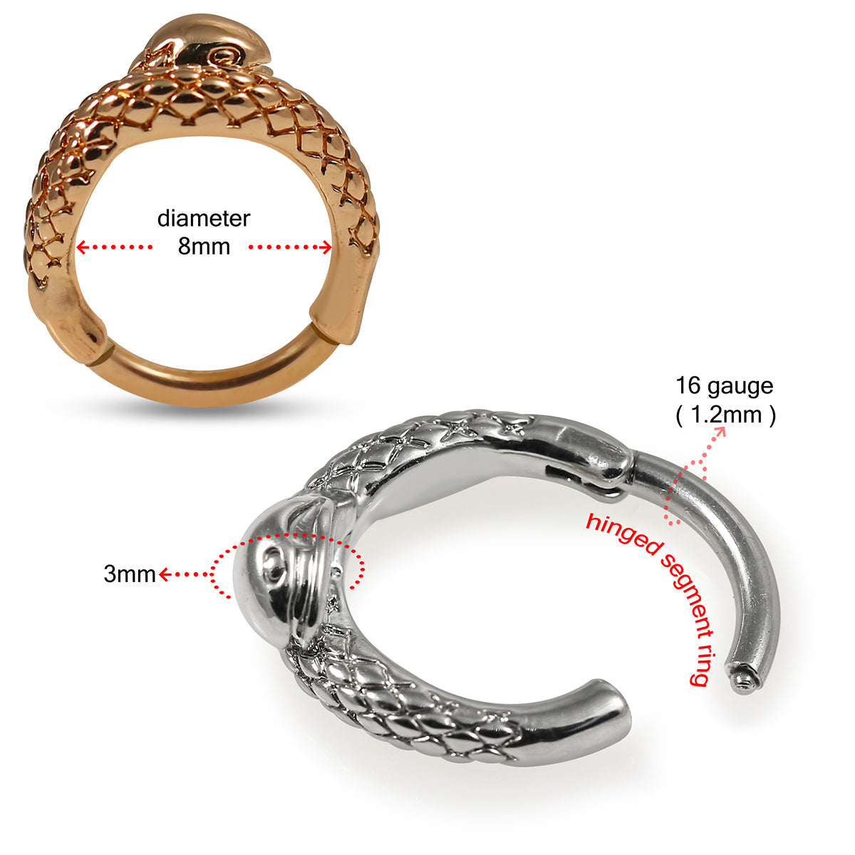 316L Surgical Steel Snake Hinged Segment Clicker Ring - Monster Piercing