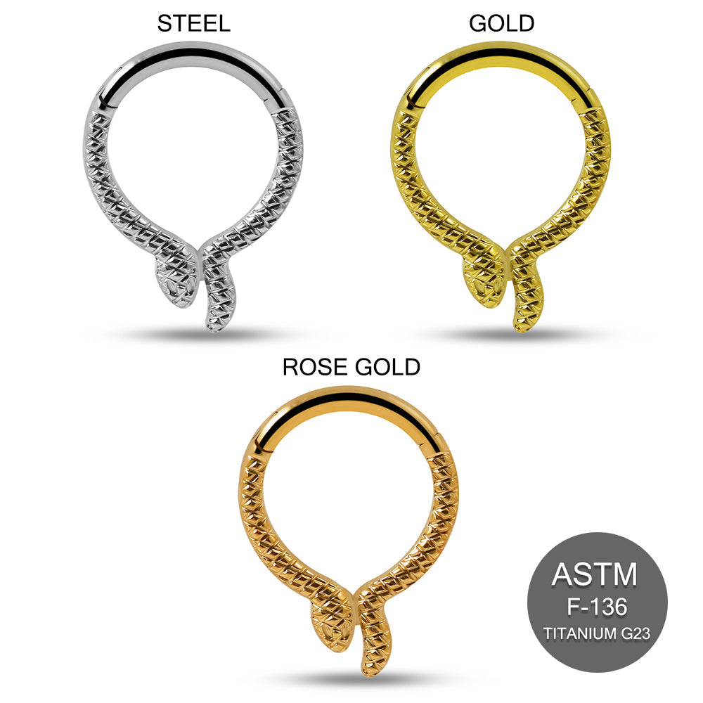 G23 Titanium Snake Design Segment Clicker Ring - Monster Piercing