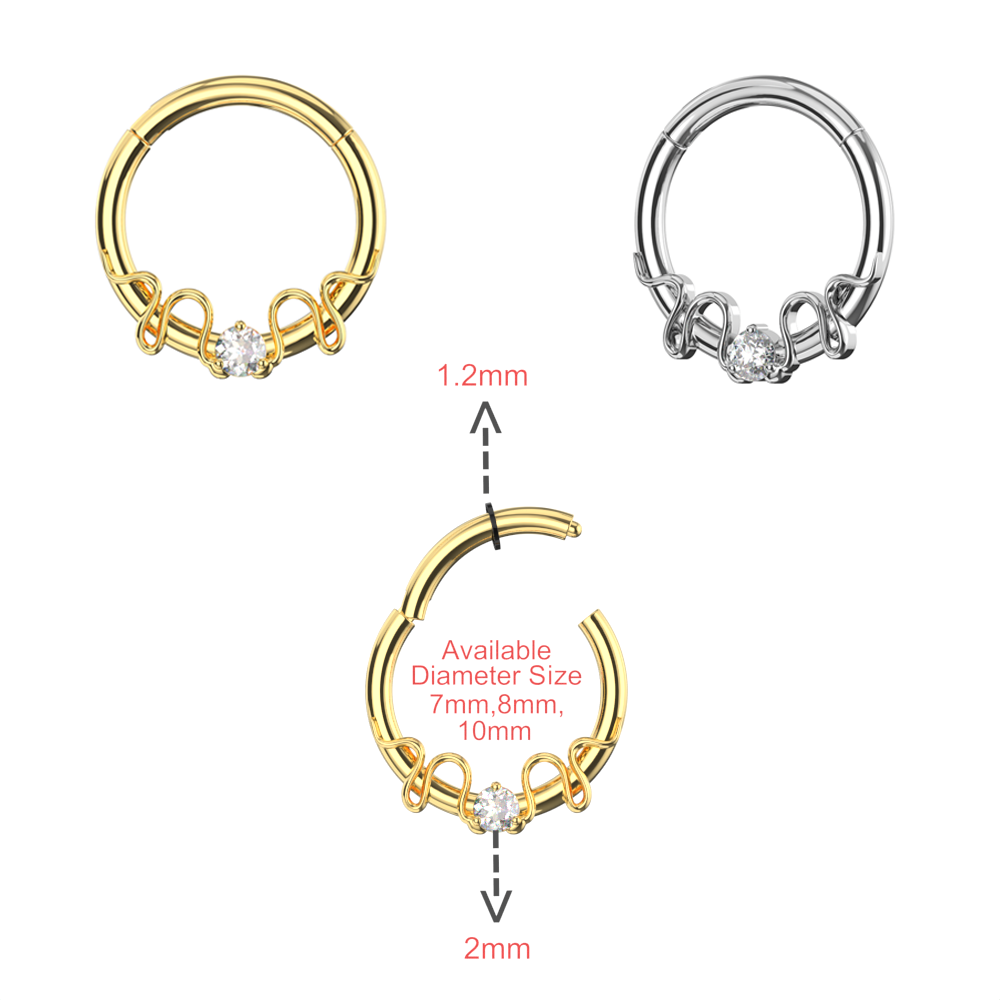 316L Surgical Steel Round CZ Duo Snake Hinged Segment Clicker Ring - Monster Piercing