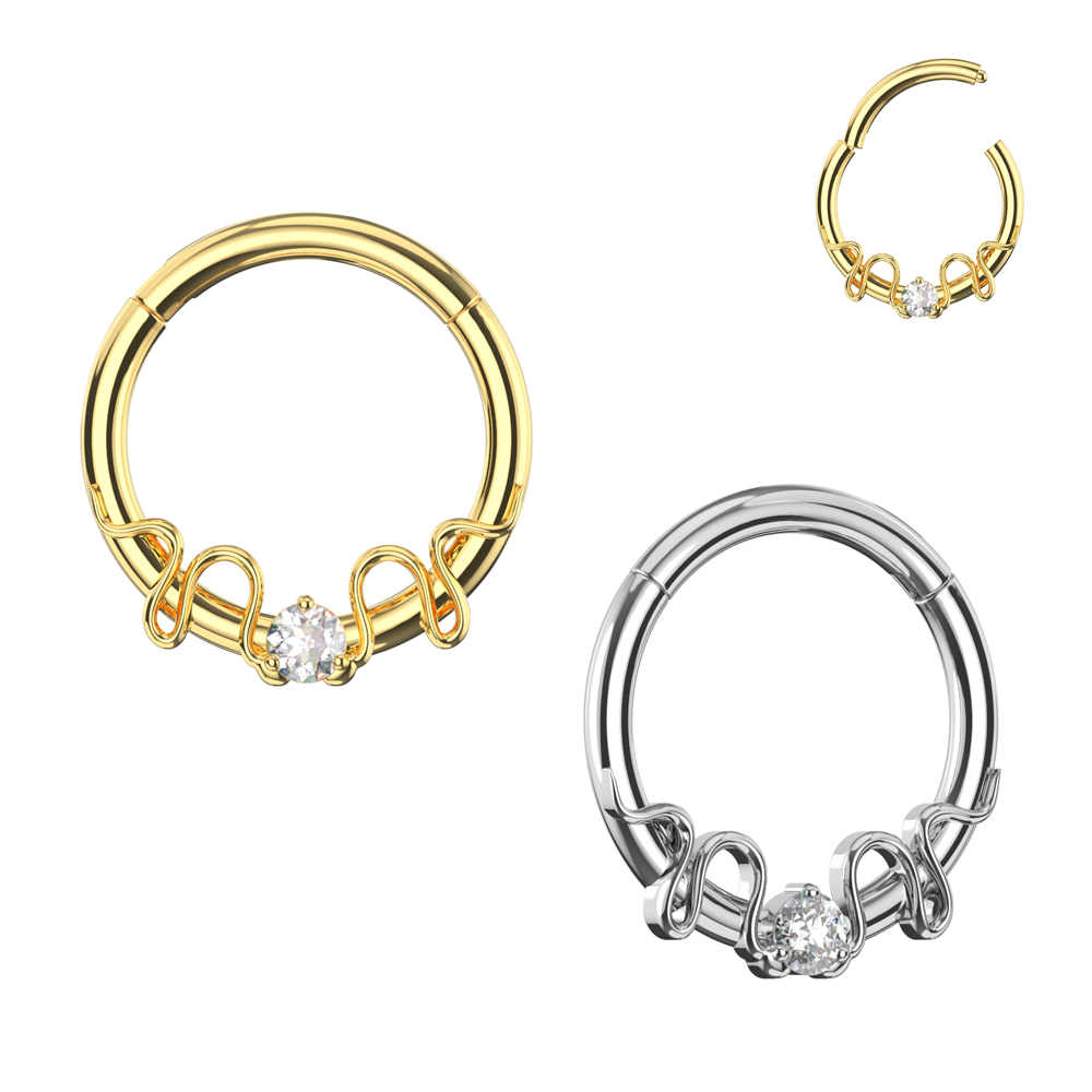 316L Surgical Steel Round CZ Duo Snake Hinged Segment Clicker Ring - Monster Piercing