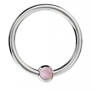316L Surgical Steel Hinged Segment Ring With Bezel-Set Opal Stone - Monster Piercing