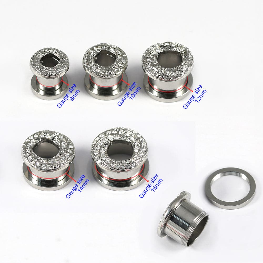 316L Surgical Steel Floral Swirl Micro Jewelled CZ Stone Ear Flesh Tunnel - Monster Piercing