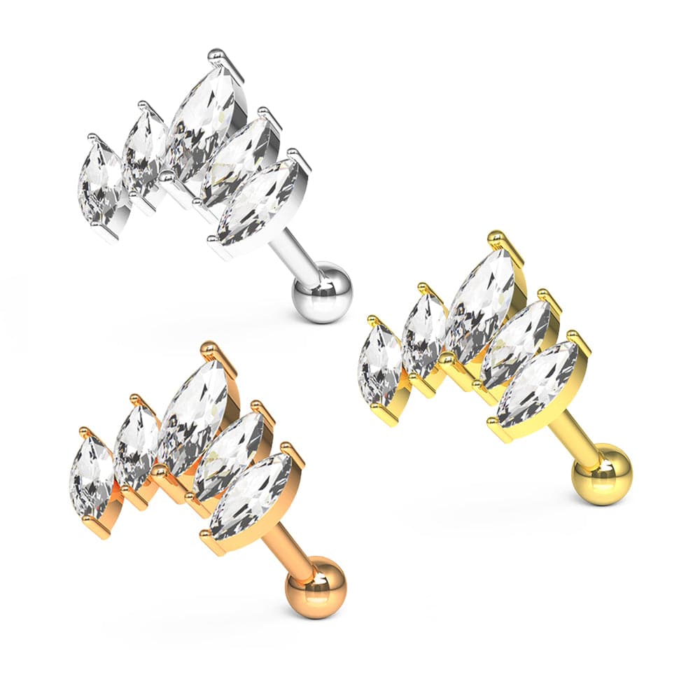 316L Surgical Steel Jewelled Crown Cartilage Ear Stud - Monster Piercing