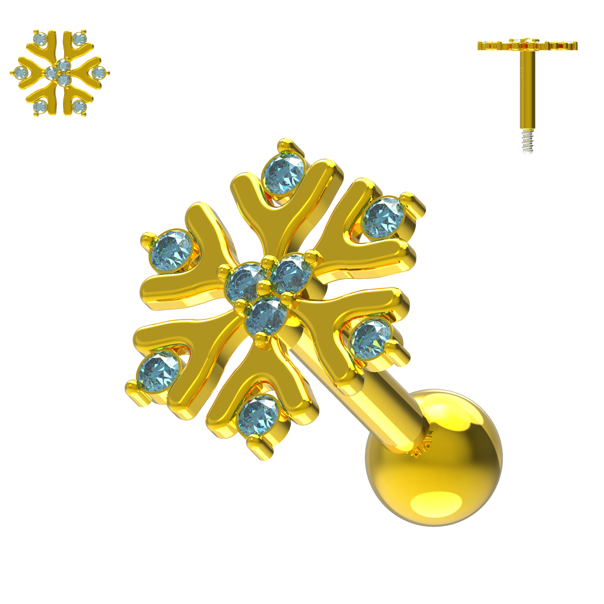 925 Sterling Silver Snowflake Cartilage Ear Stud - Monster Piercing