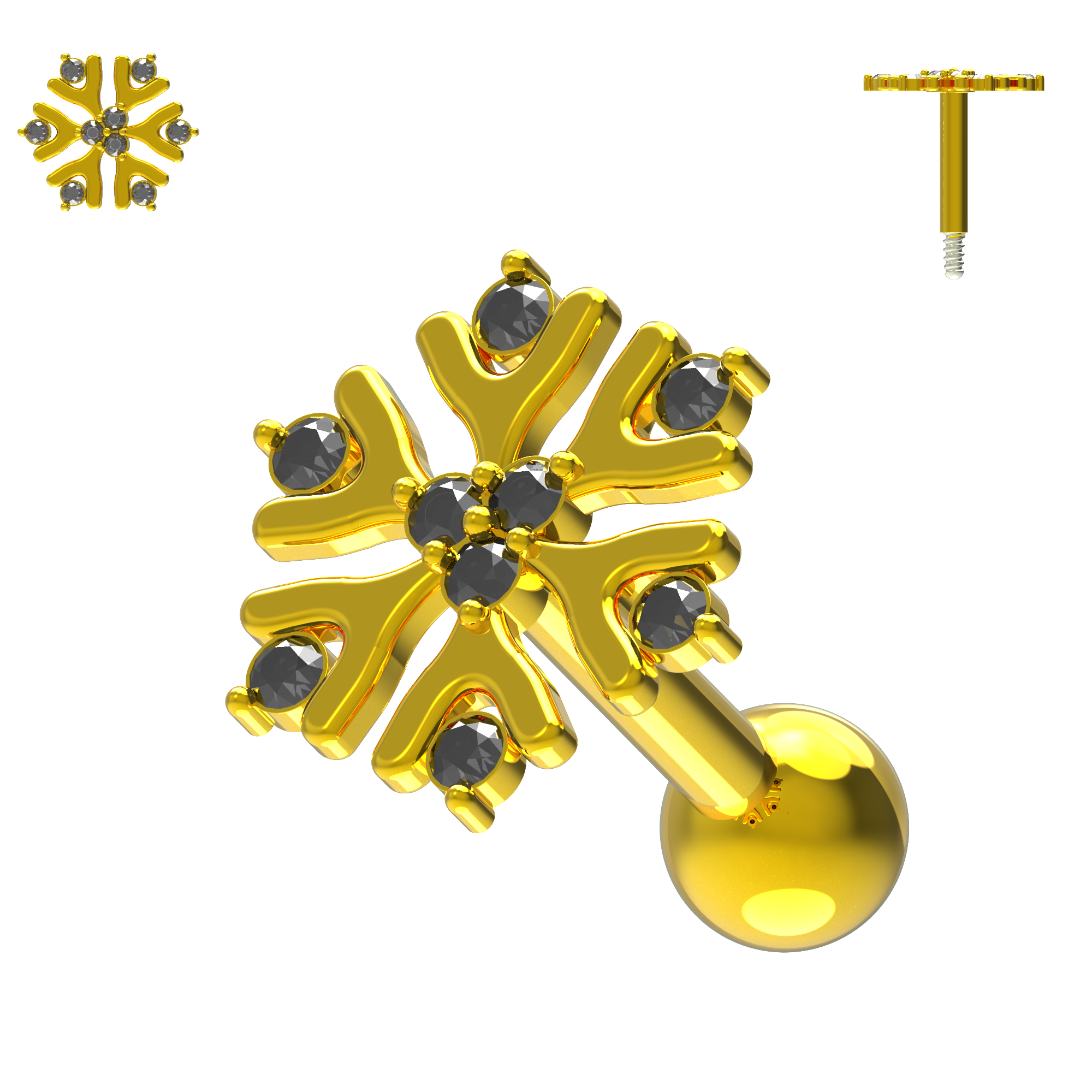 925 Sterling Silver Snowflake Cartilage Ear Stud - Monster Piercing