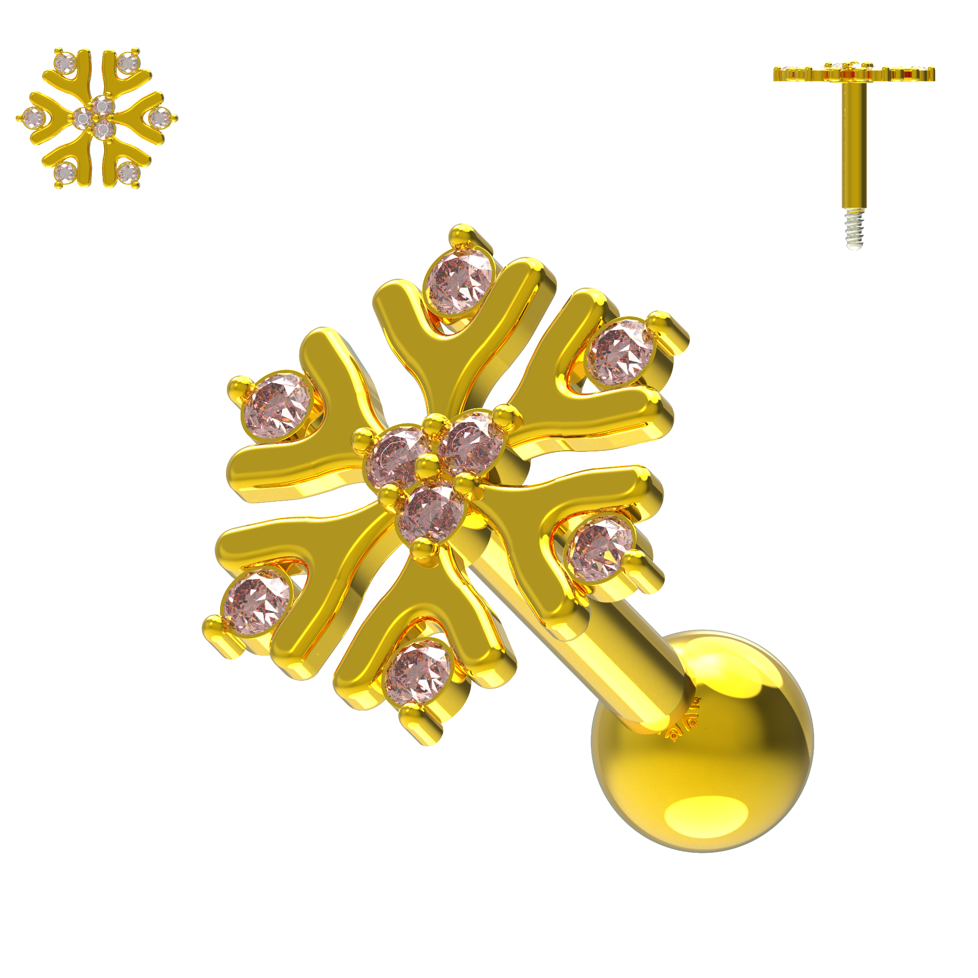 925 Sterling Silver Snowflake Cartilage Ear Stud - Monster Piercing