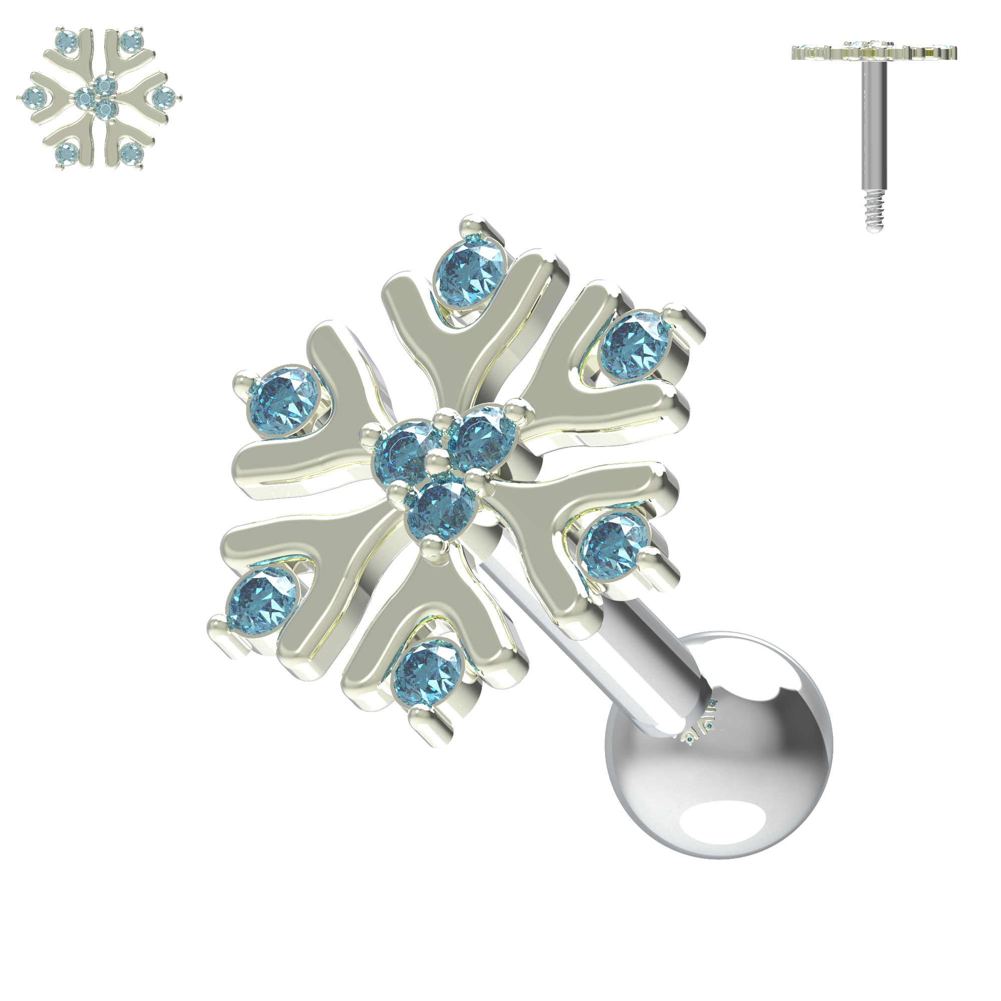 925 Sterling Silver Snowflake Cartilage Ear Stud - Monster Piercing