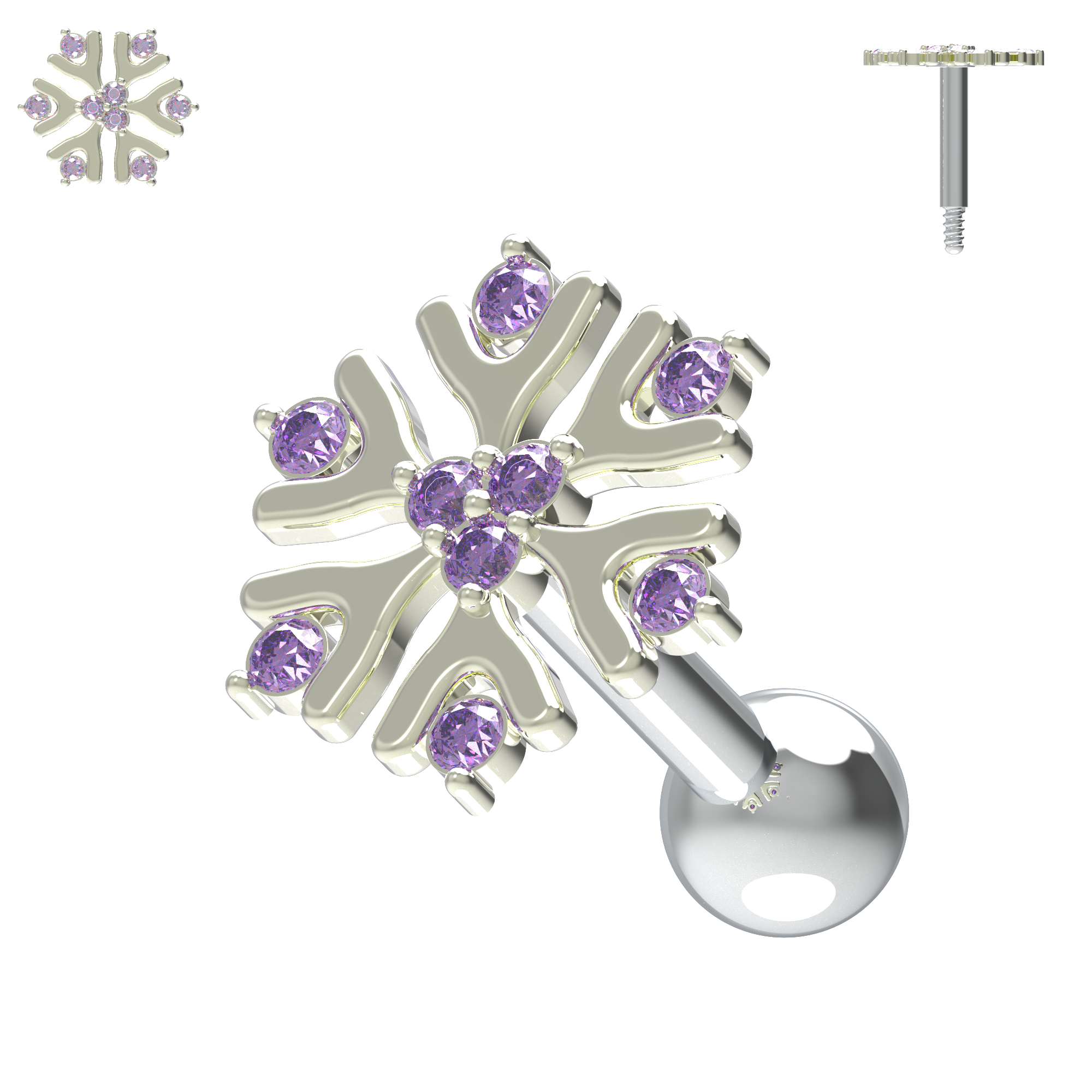925 Sterling Silver Snowflake Cartilage Ear Stud - Monster Piercing