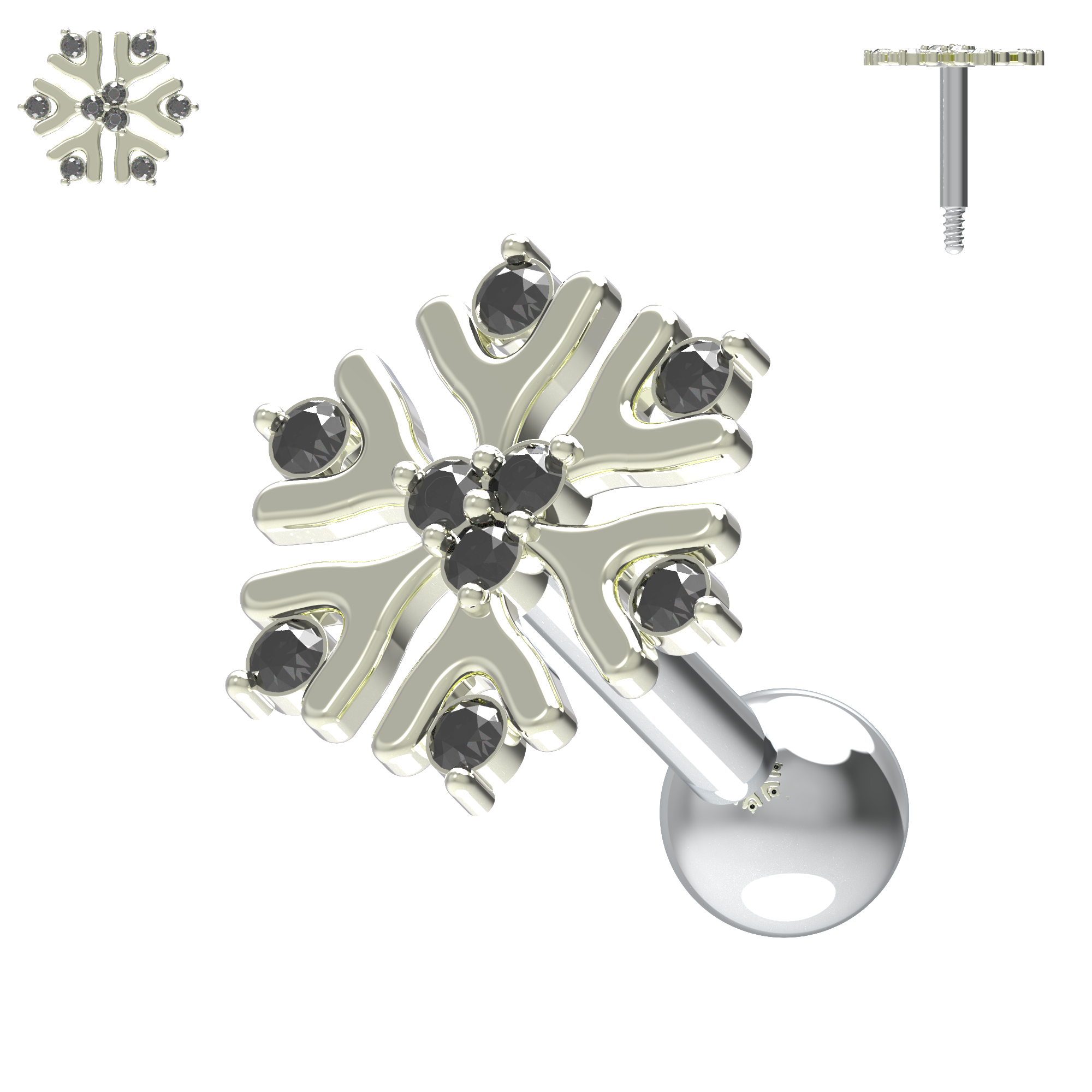 925 Sterling Silver Snowflake Cartilage Ear Stud - Monster Piercing