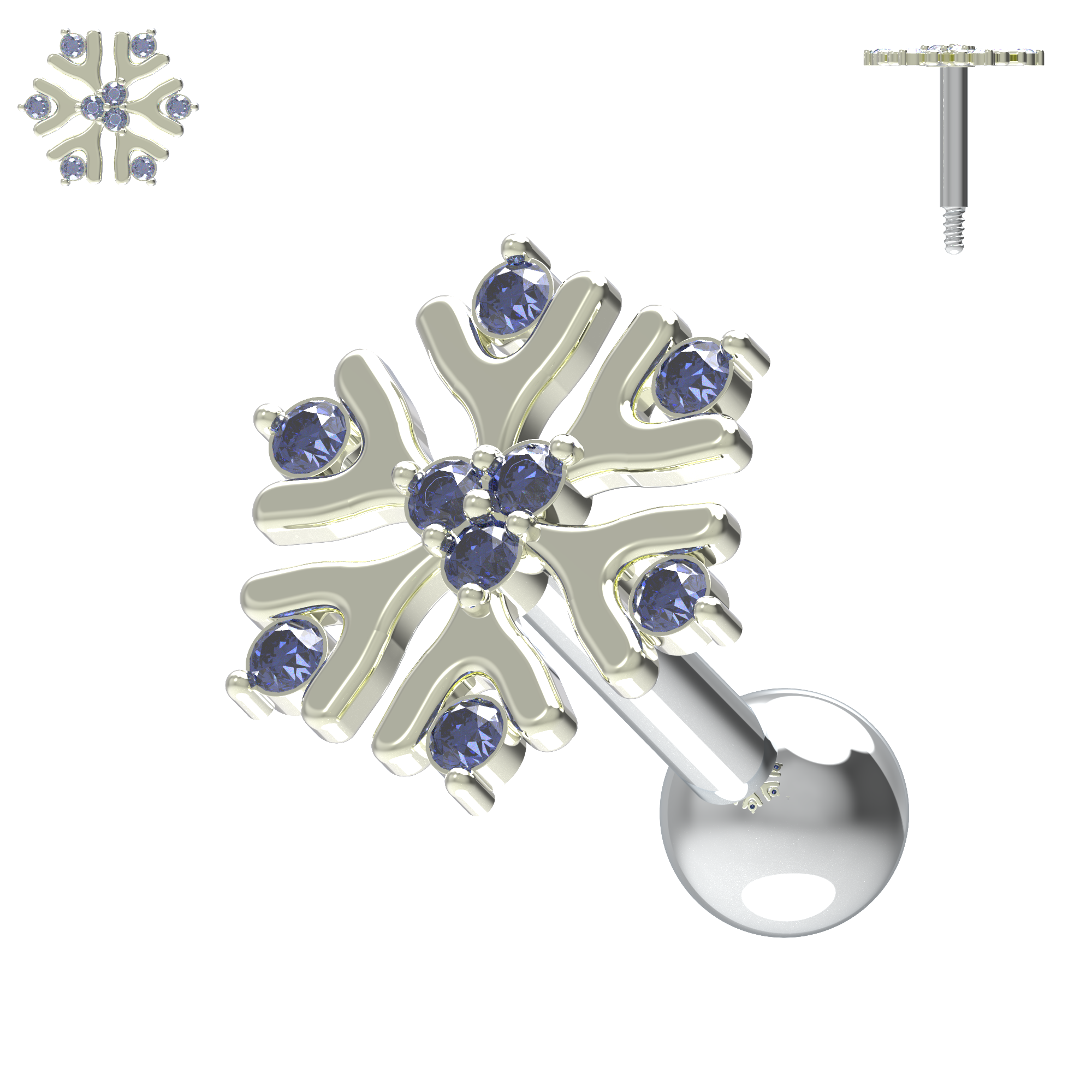 925 Sterling Silver Snowflake Cartilage Ear Stud - Monster Piercing