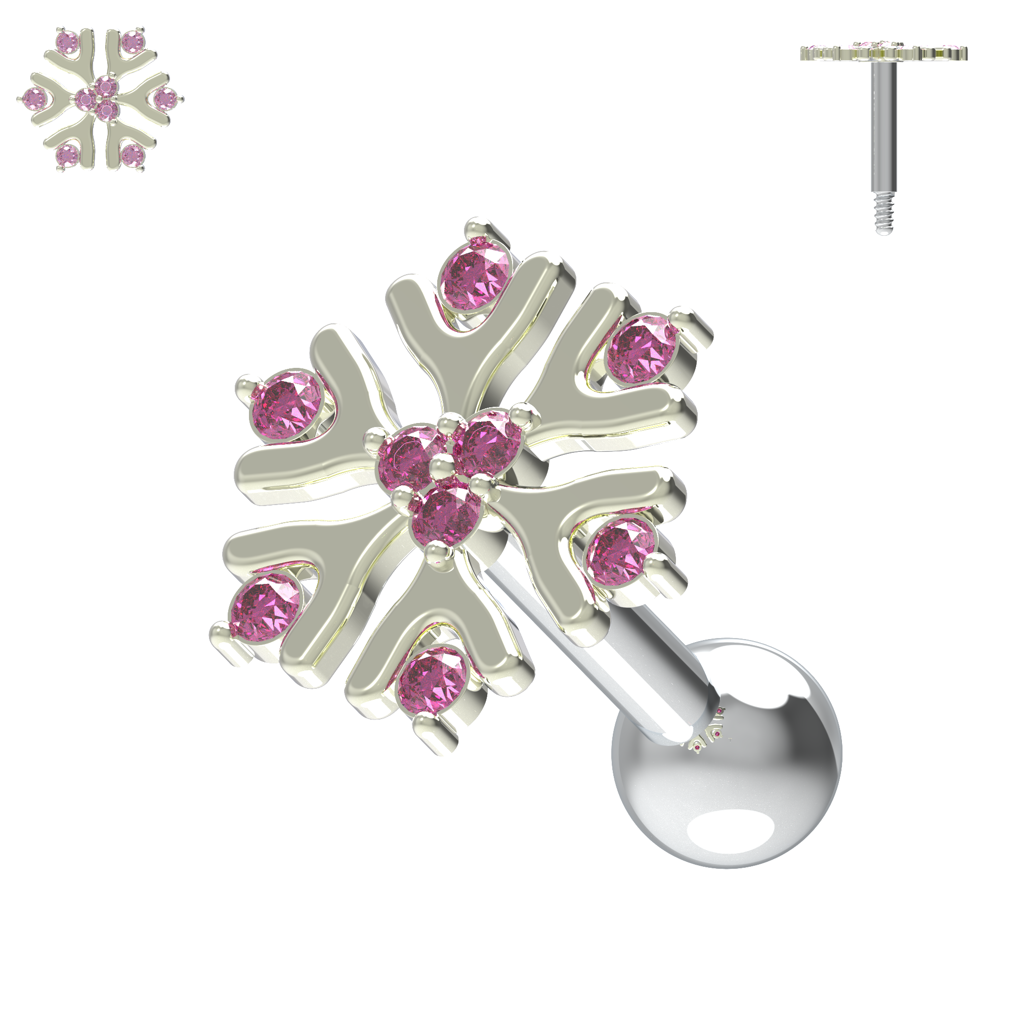925 Sterling Silver Snowflake Cartilage Ear Stud - Monster Piercing