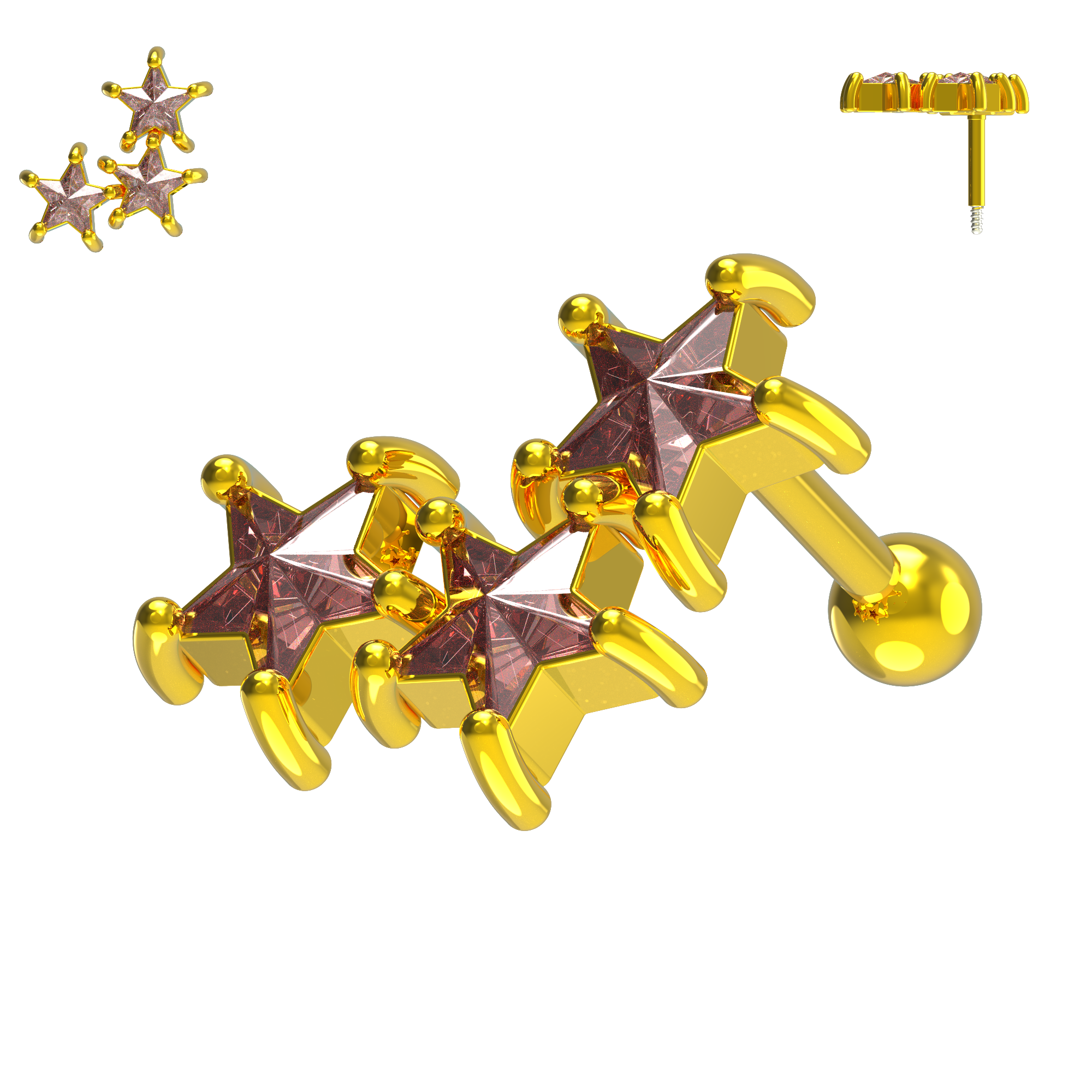 925 Sterling Silver Tri-Star Cartilage Ear Stud - Monster Piercing