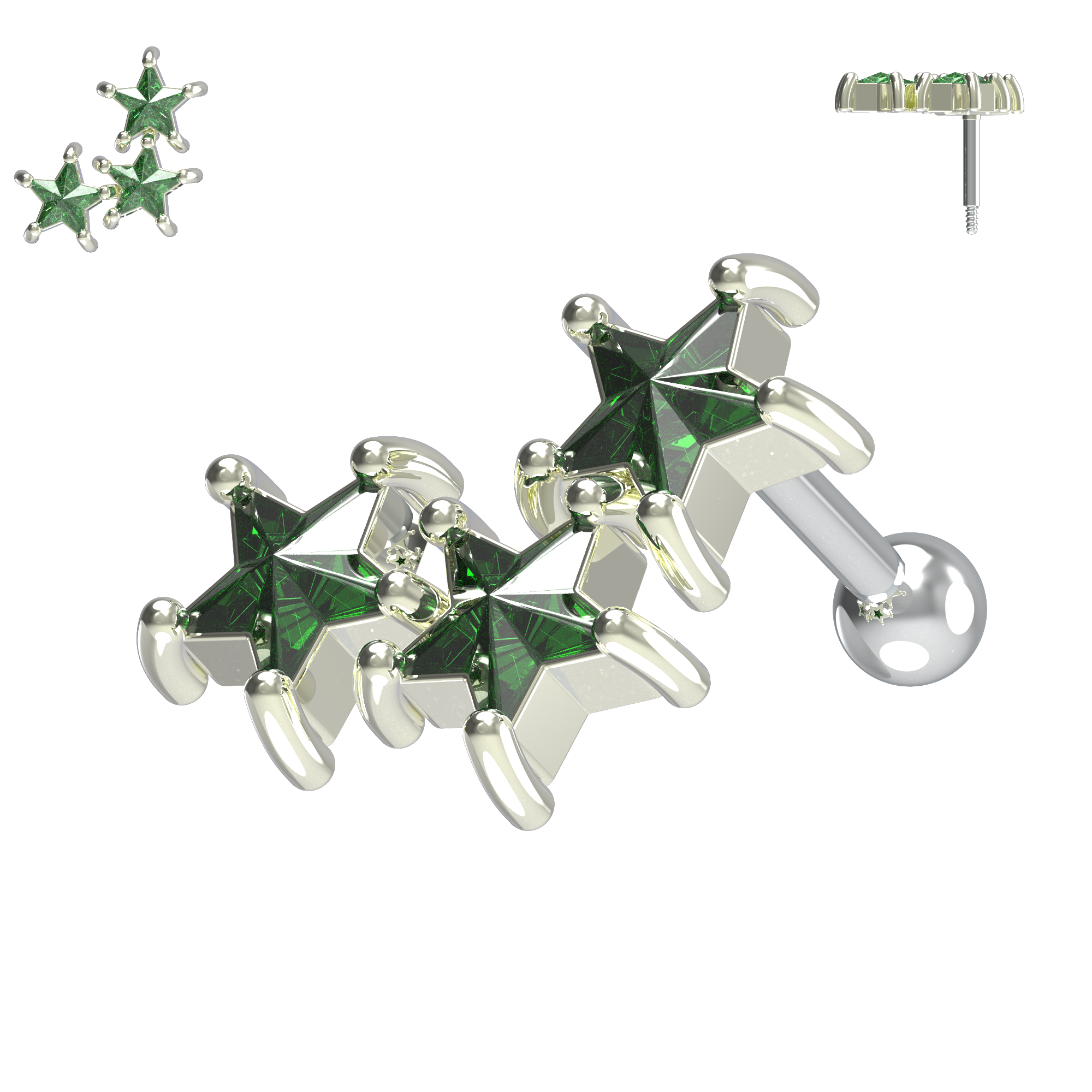 925 Sterling Silver Tri-Star Cartilage Ear Stud - Monster Piercing