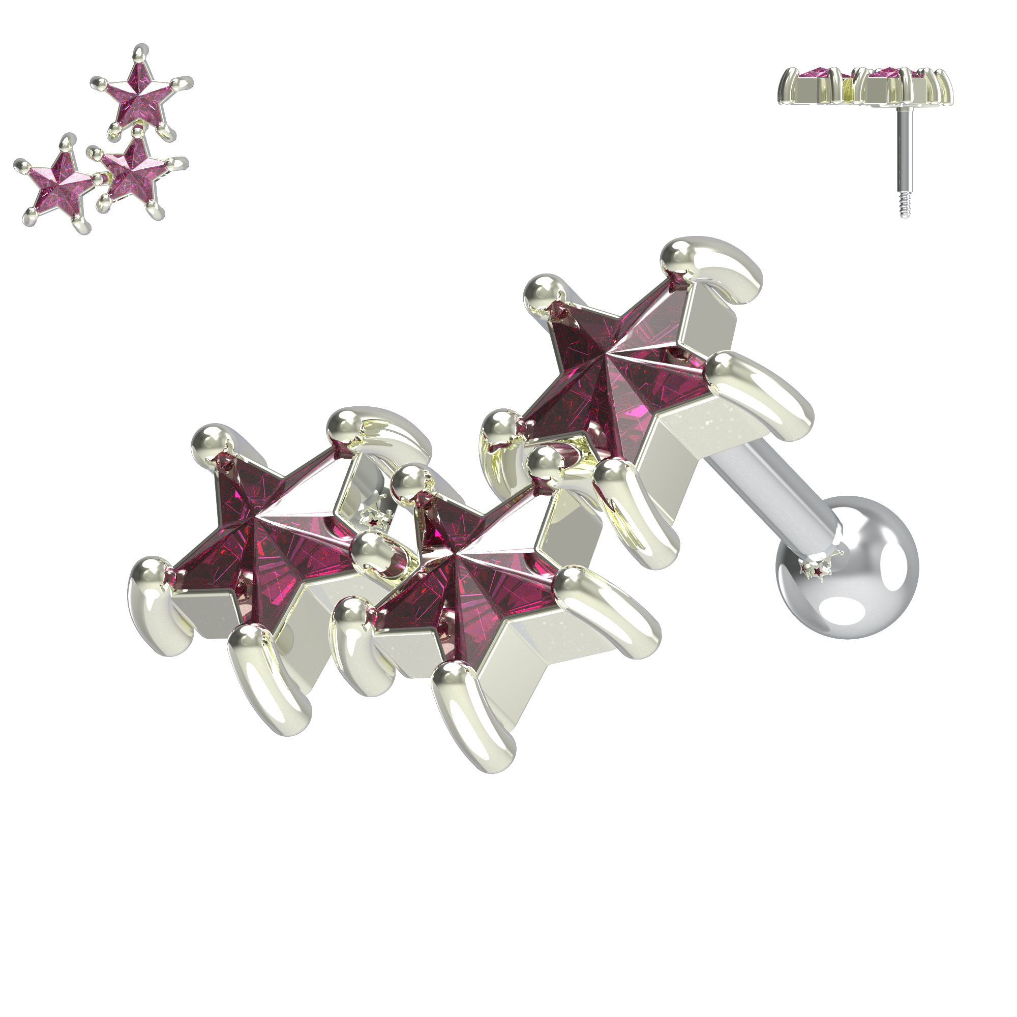 925 Sterling Silver Tri-Star Cartilage Ear Stud - Monster Piercing