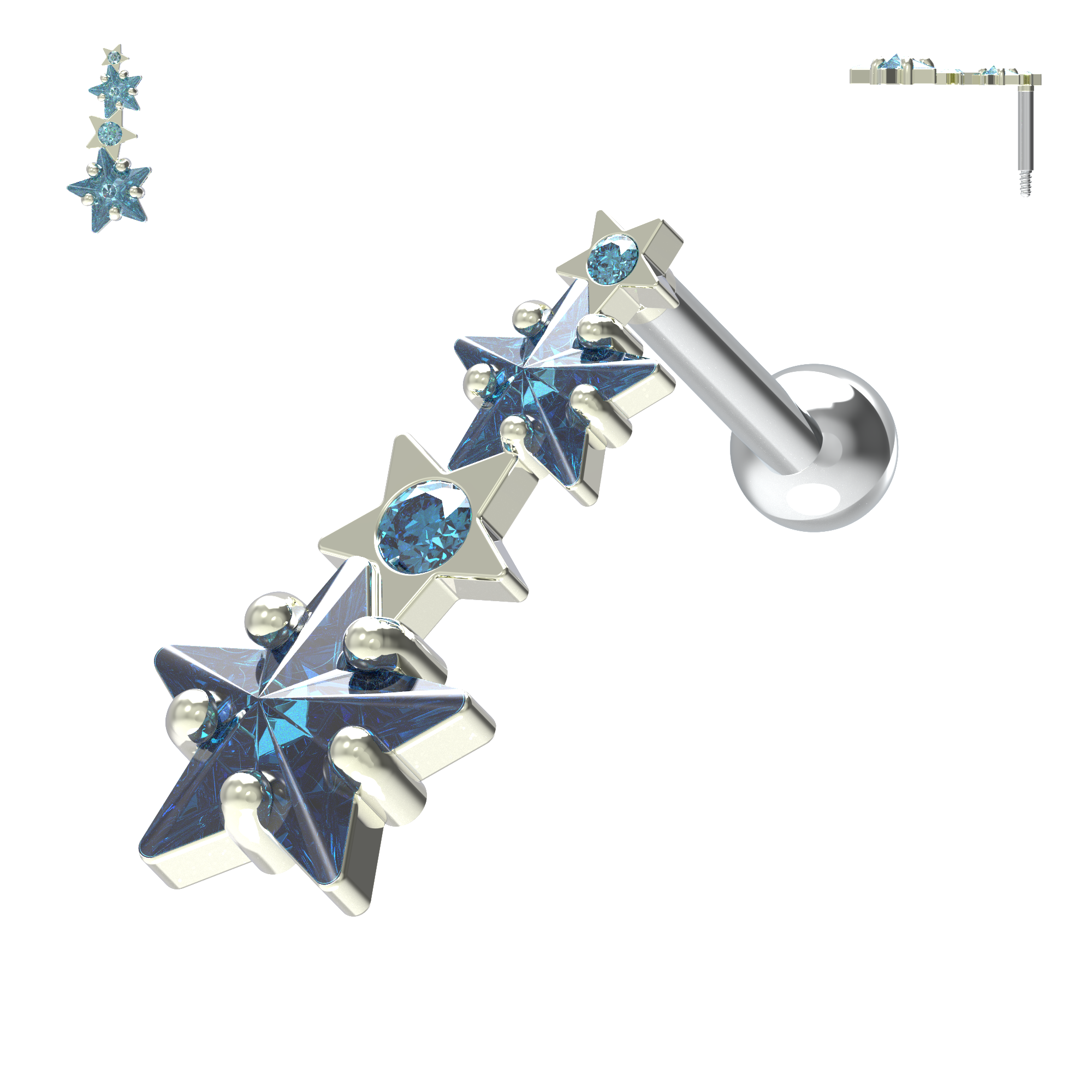 925 Sterling Silver Multiple Shooting Star Cartilage Ear Stud - Monster Piercing