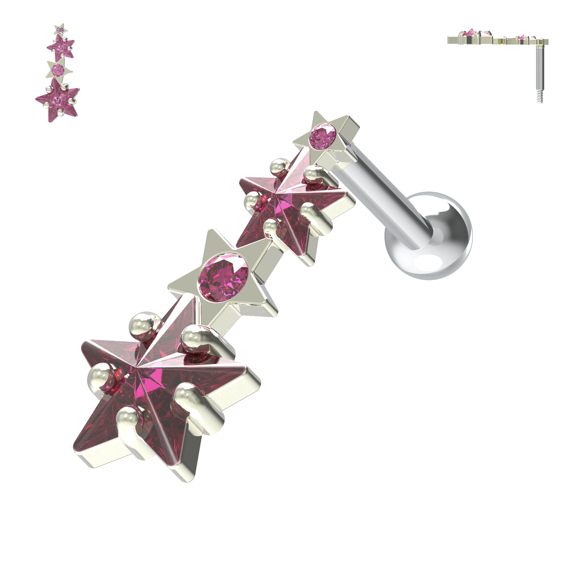 925 Sterling Silver Multiple Shooting Star Cartilage Ear Stud - Monster Piercing