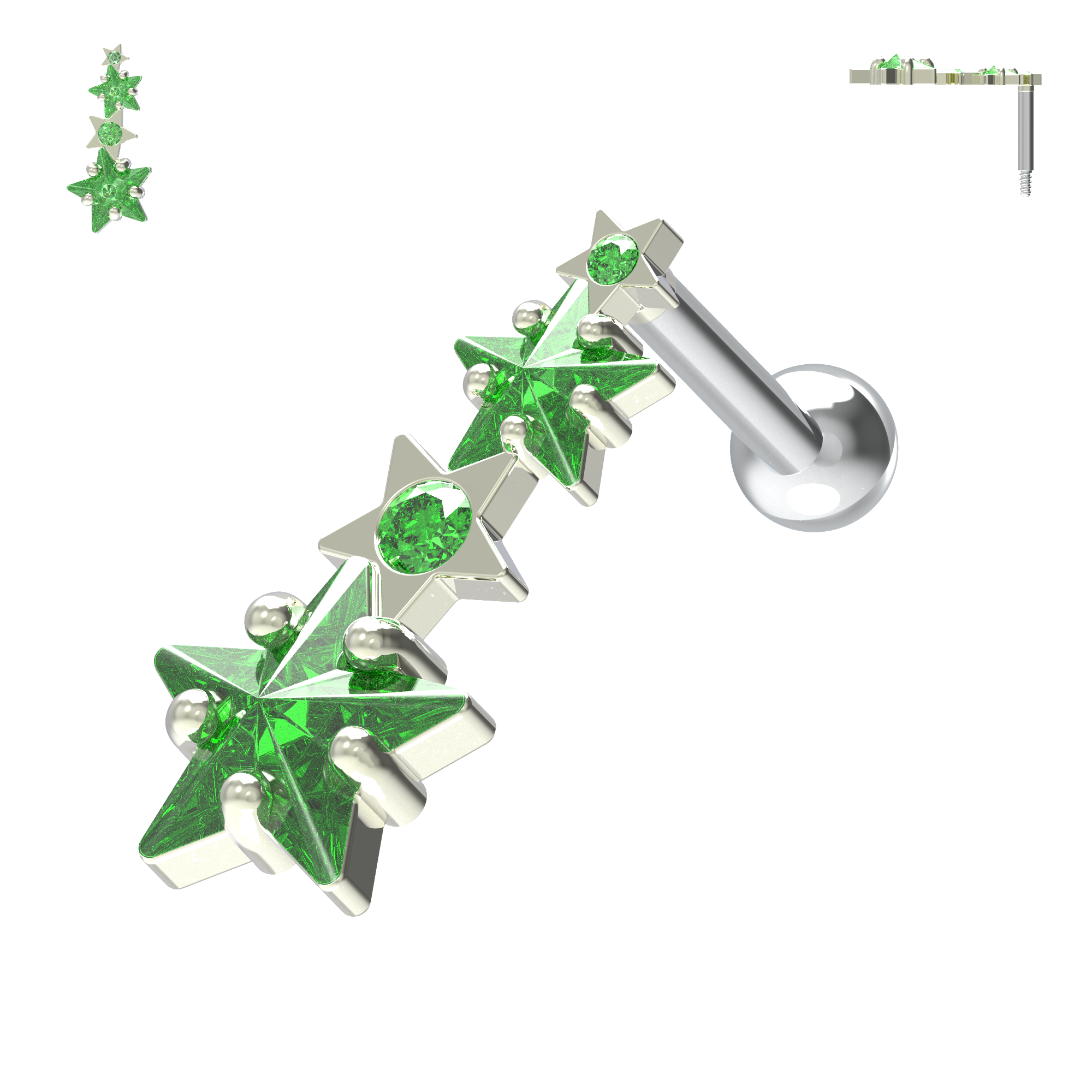 925 Sterling Silver Multiple Shooting Star Cartilage Ear Stud - Monster Piercing