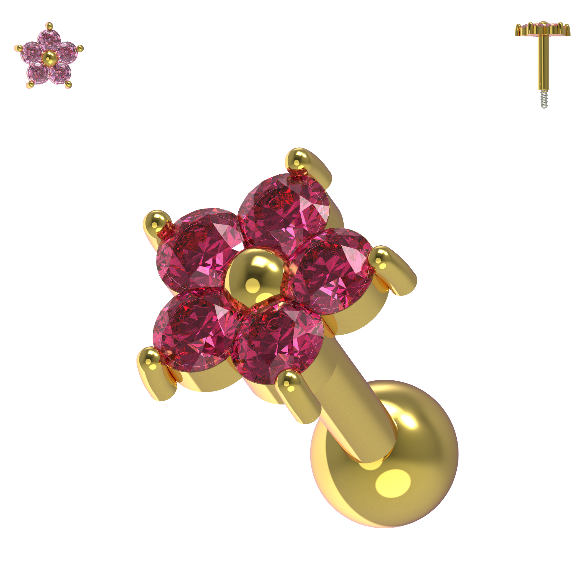 925 Sterling Silver Flower Gemstone Cartilage Ear Stud - Monster Piercing