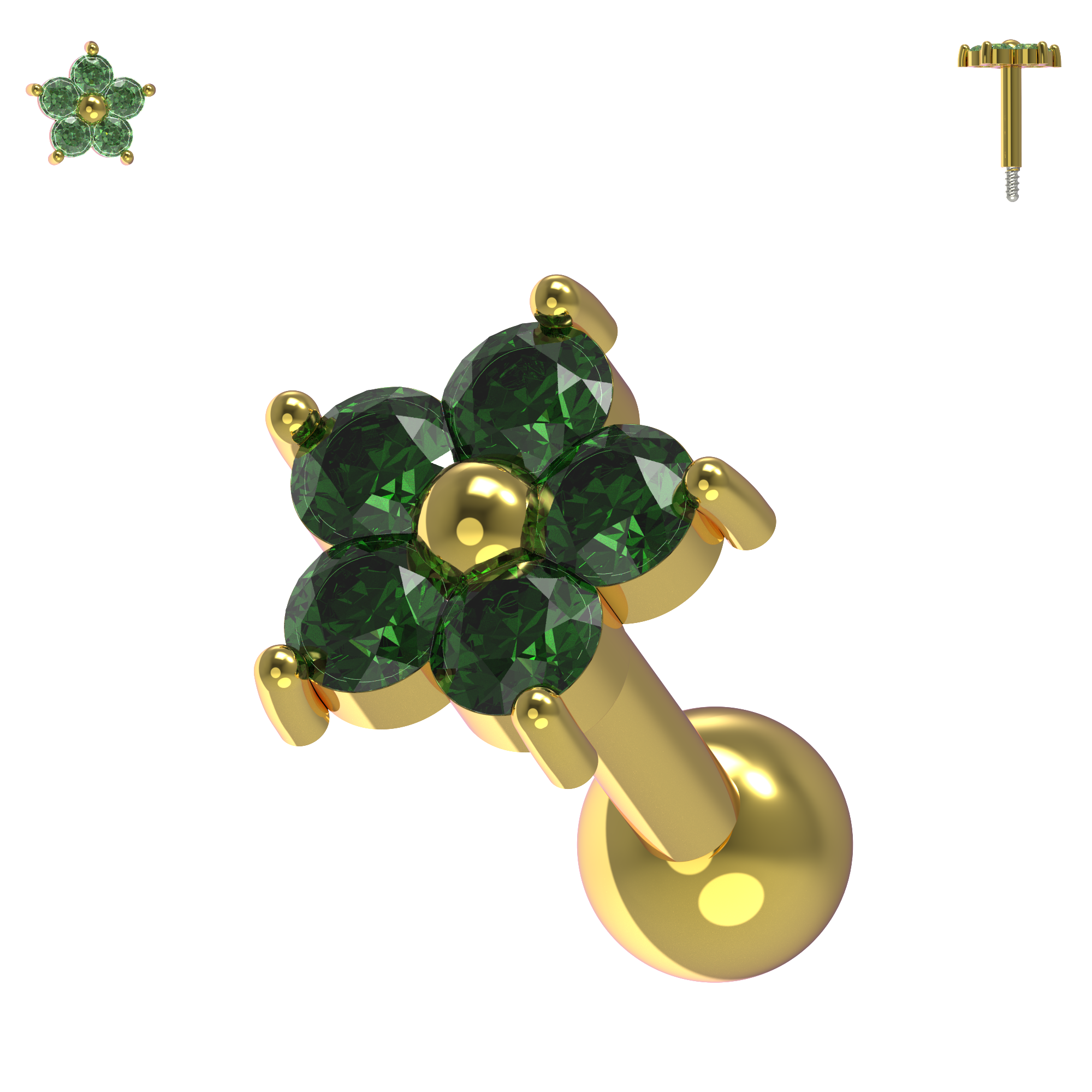 925 Sterling Silver Flower Gemstone Cartilage Ear Stud - Monster Piercing