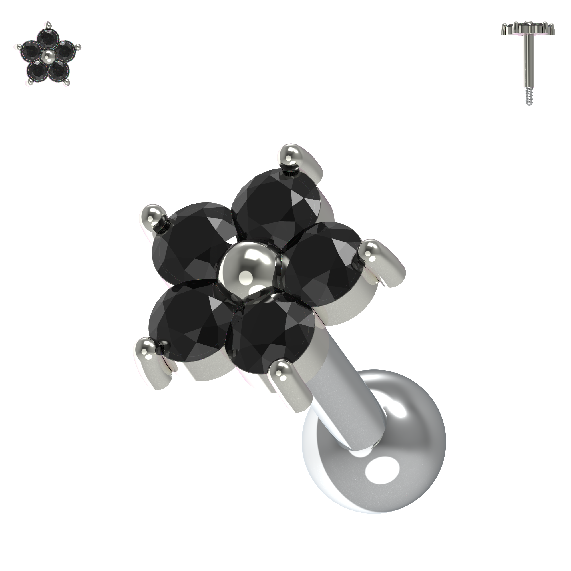 925 Sterling Silver Flower Gemstone Cartilage Ear Stud - Monster Piercing