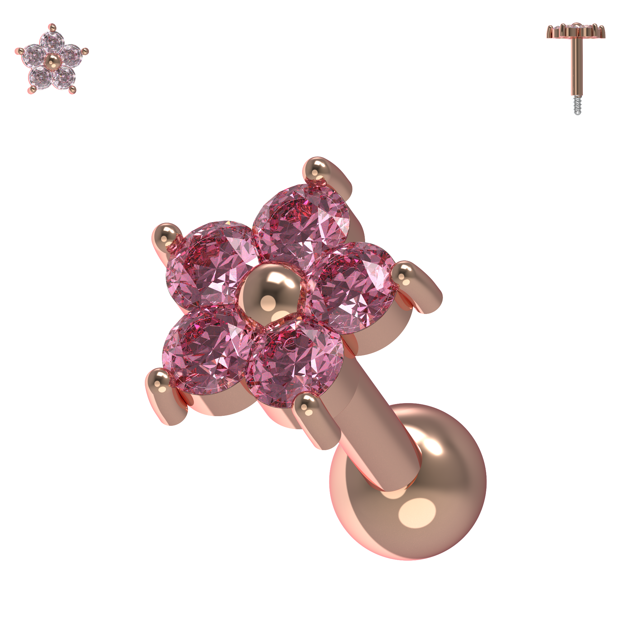 925 Sterling Silver Flower Gemstone Cartilage Ear Stud - Monster Piercing