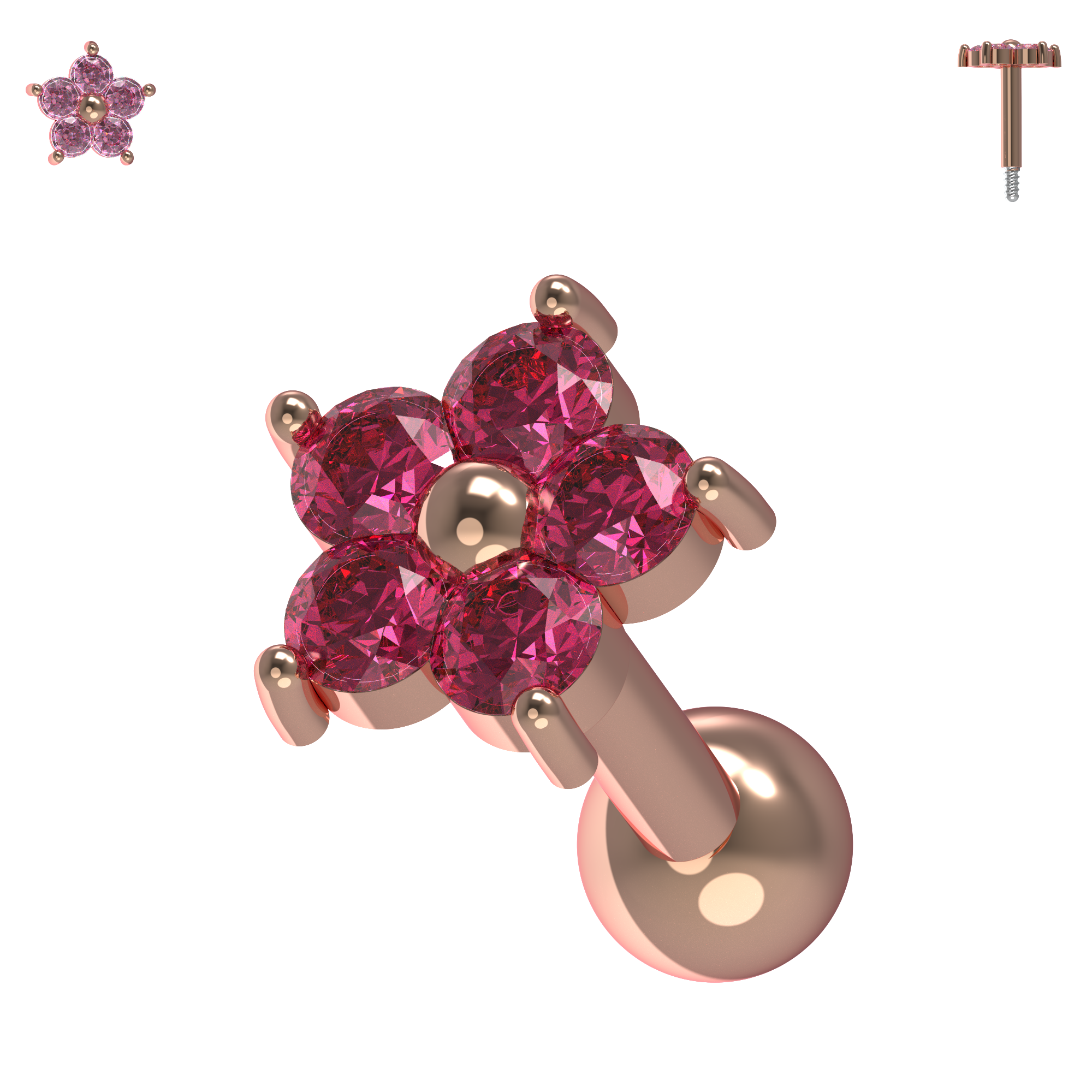 925 Sterling Silver Flower Gemstone Cartilage Ear Stud - Monster Piercing