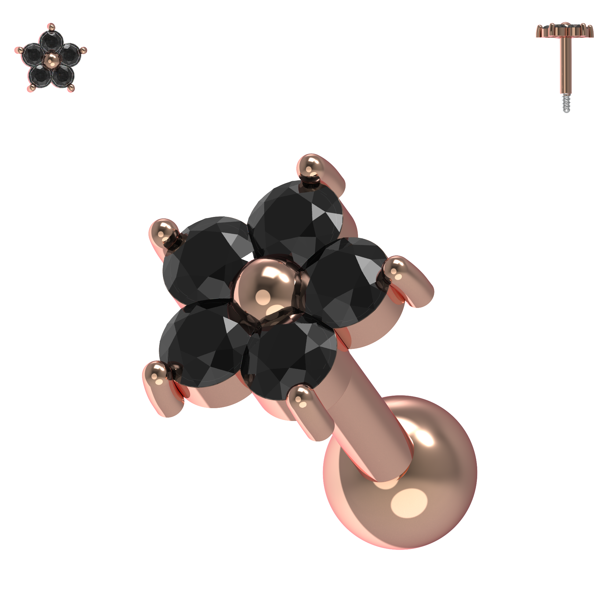925 Sterling Silver Flower Gemstone Cartilage Ear Stud - Monster Piercing