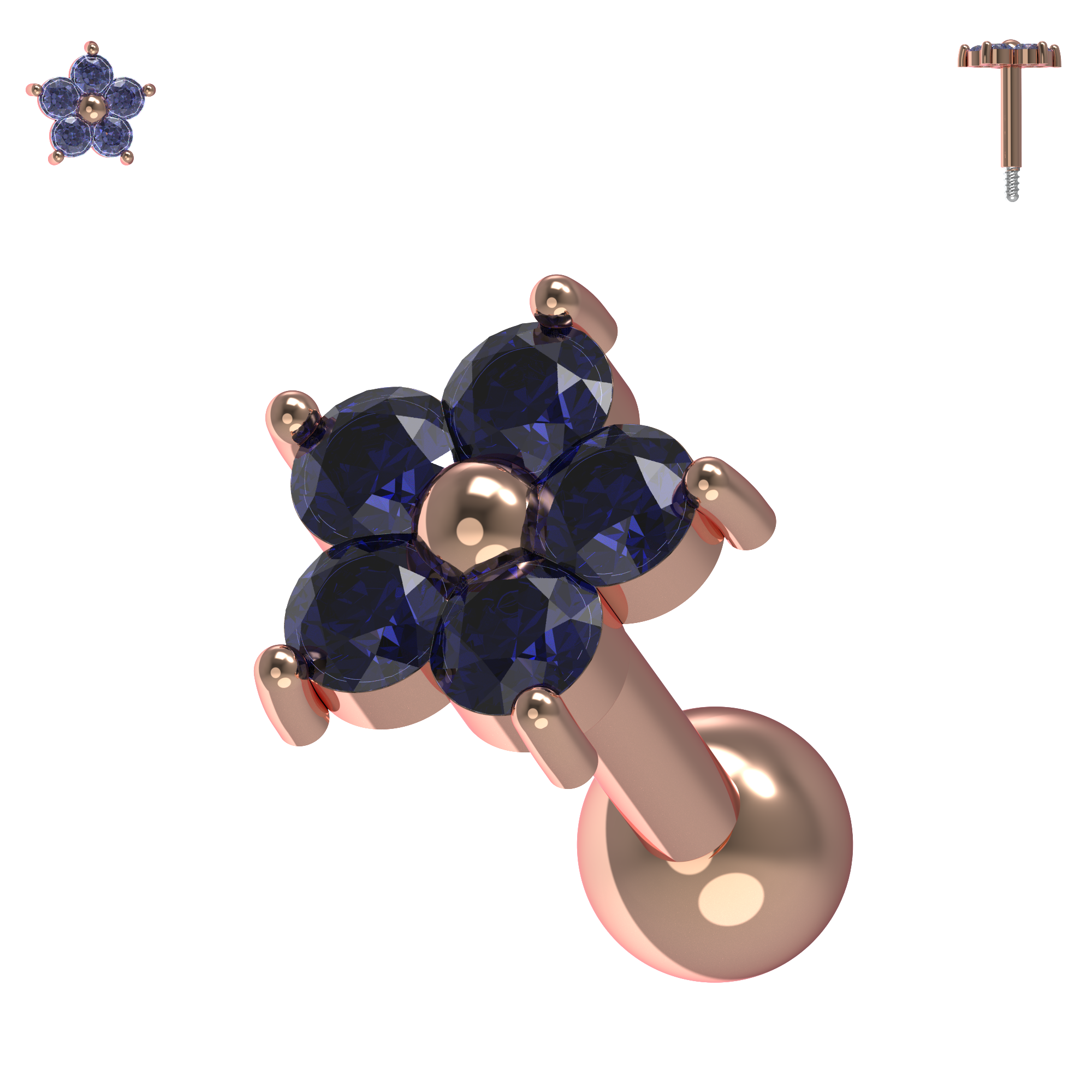 925 Sterling Silver Flower Gemstone Cartilage Ear Stud - Monster Piercing