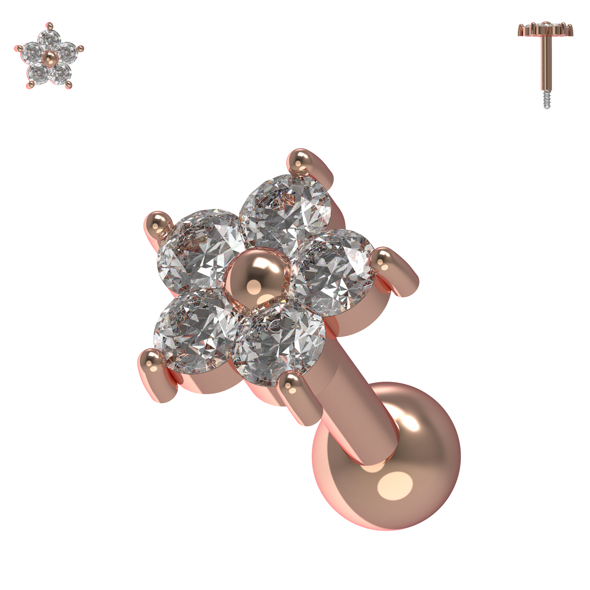 925 Sterling Silver Flower Gemstone Cartilage Ear Stud - Monster Piercing