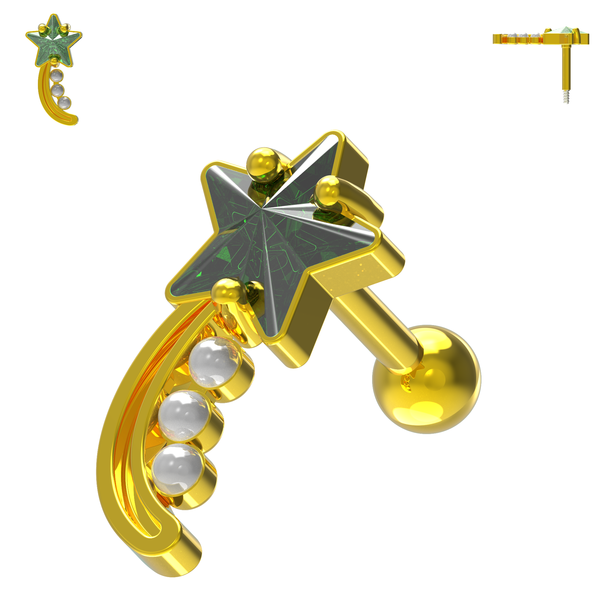 925 Sterling Silver Shooting Star & Pearl Cartilage Ear Stud - Monster Piercing