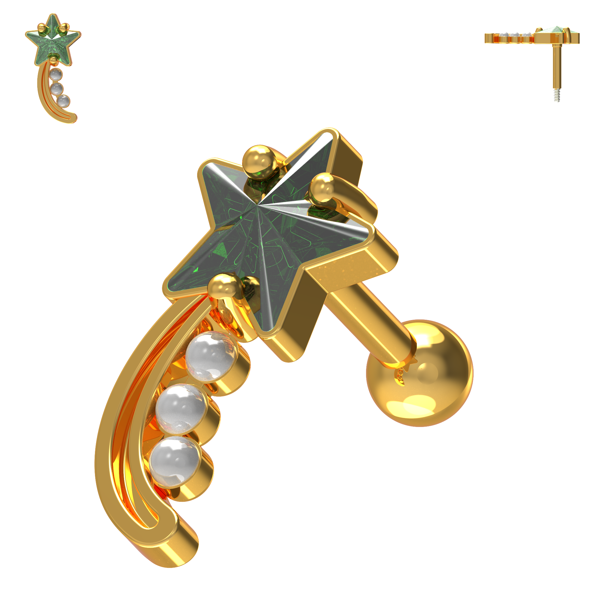 925 Sterling Silver Shooting Star & Pearl Cartilage Ear Stud - Monster Piercing
