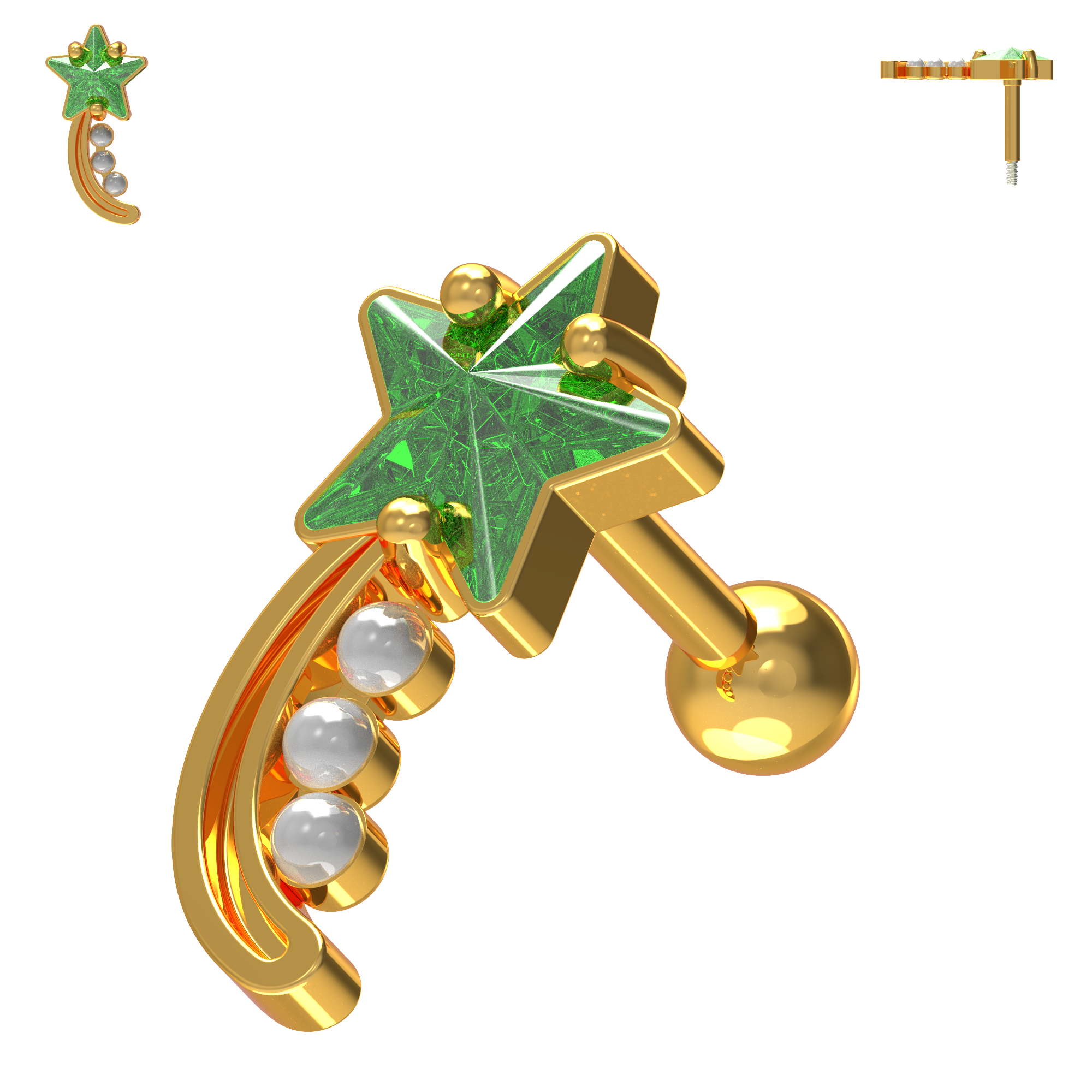 925 Sterling Silver Shooting Star & Pearl Cartilage Ear Stud - Monster Piercing