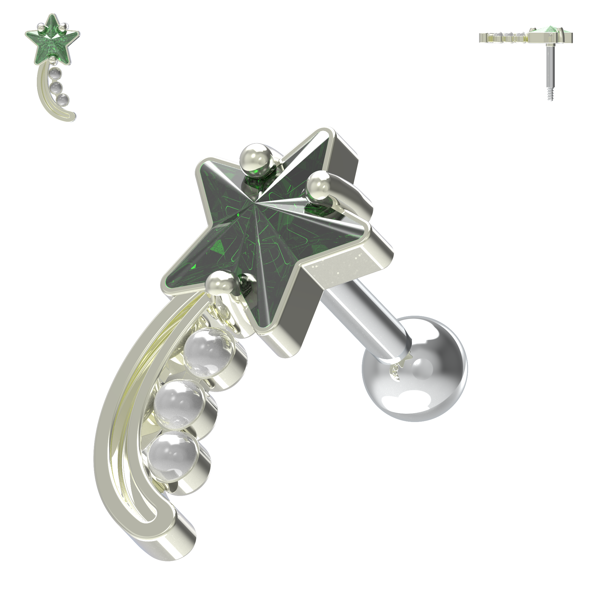 925 Sterling Silver Shooting Star & Pearl Cartilage Ear Stud - Monster Piercing
