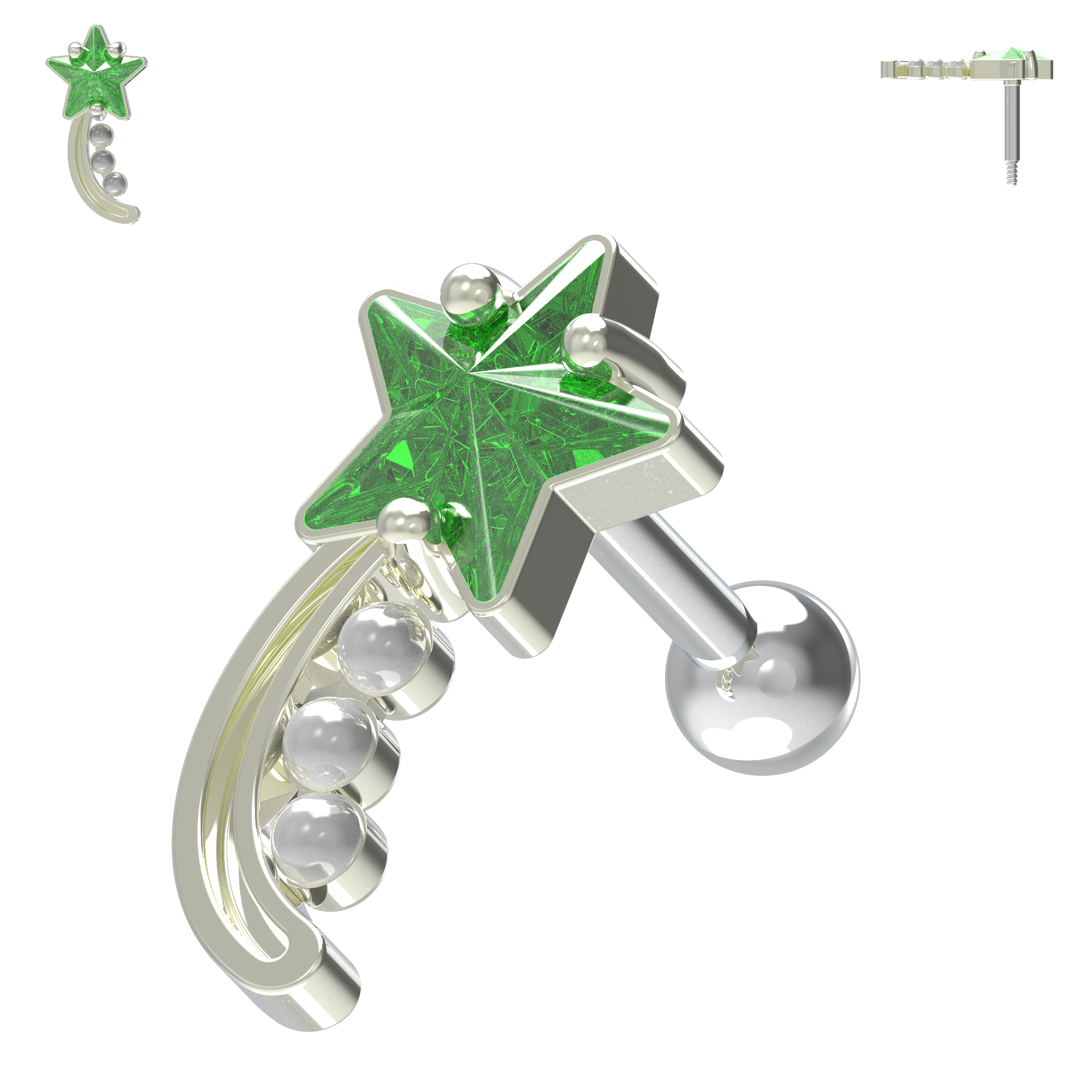 925 Sterling Silver Shooting Star & Pearl Cartilage Ear Stud - Monster Piercing