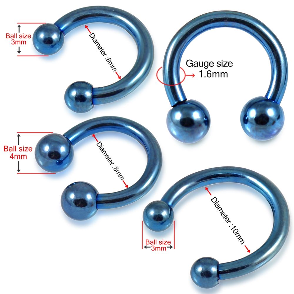 316L Surgical Steel Blue Horseshoe CBB with Ball - Monster Piercing