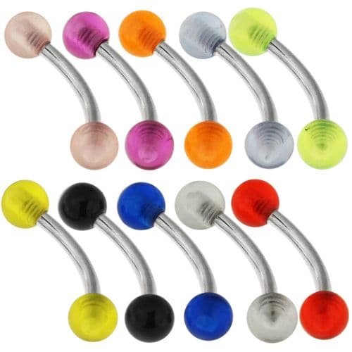 316L Surgical Steel Curved Bar with Basic Glossy UV Balls (Pack of 10) - Monster Piercing