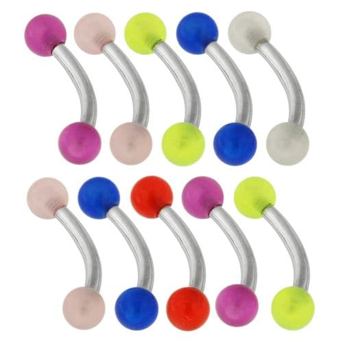316L Surgical Steel Curved Bar with Glossy UV Balls (Pack of 10) - Monster Piercing