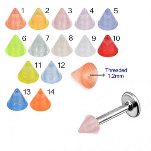 316L Surgical Steel Labret with Pastel UV Cones (Pack of 10) - Monster Piercing