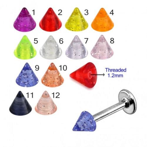 316L Surgical Steel Labret with Glitter UV Cones (Pack of 10) - Monster Piercing