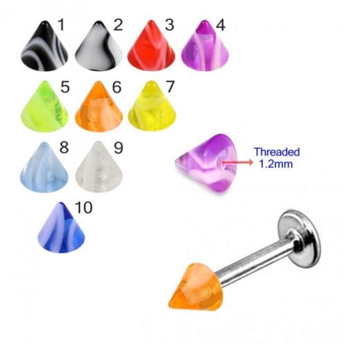 316L Surgical Steel Labret with Solid Marble UV Cones (Pack of 10) - Monster Piercing