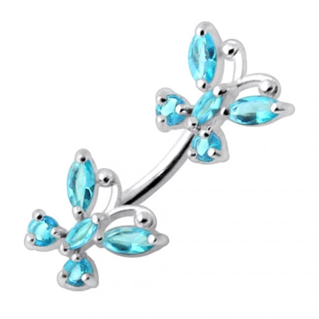 925 Sterling Silver Jewelled Butterflies Spinal Belly Ring - Monster Piercing