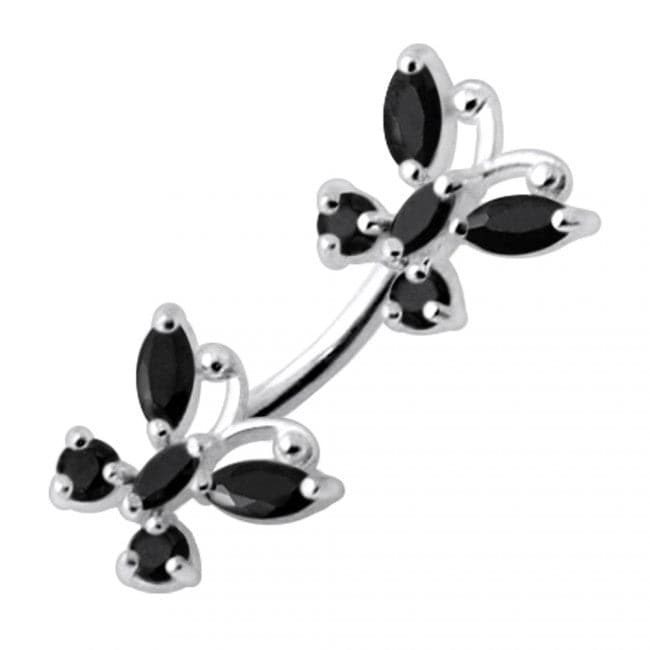 925 Sterling Silver Jewelled Butterflies Spinal Belly Ring - Monster Piercing