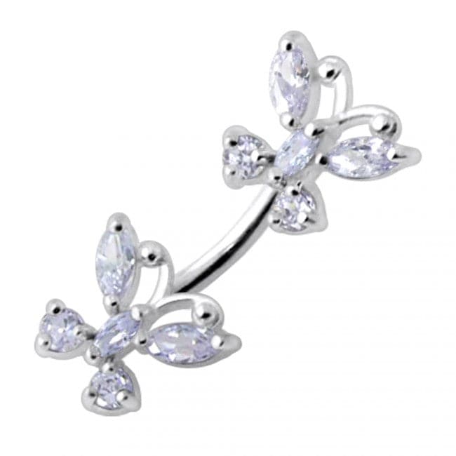 925 Sterling Silver Jewelled Butterflies Spinal Belly Ring - Monster Piercing