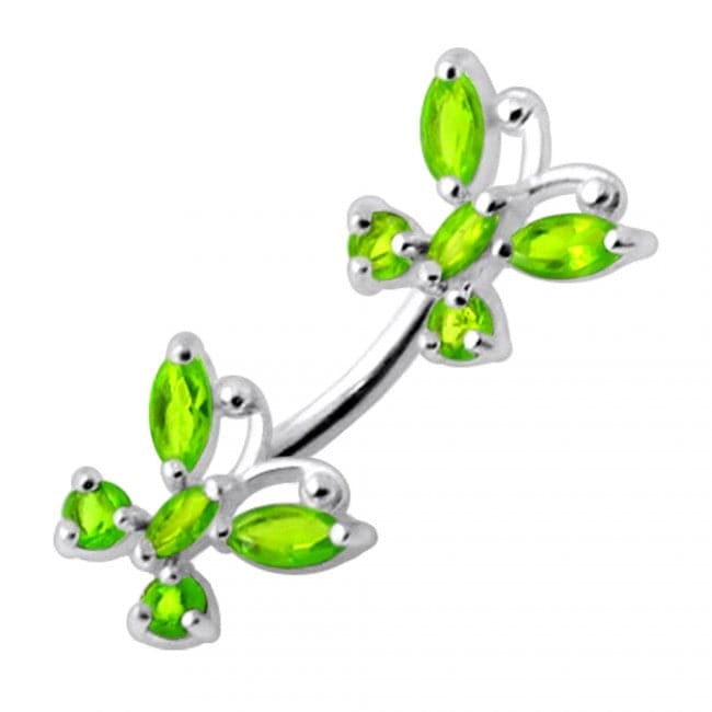 925 Sterling Silver Jewelled Butterflies Spinal Belly Ring - Monster Piercing