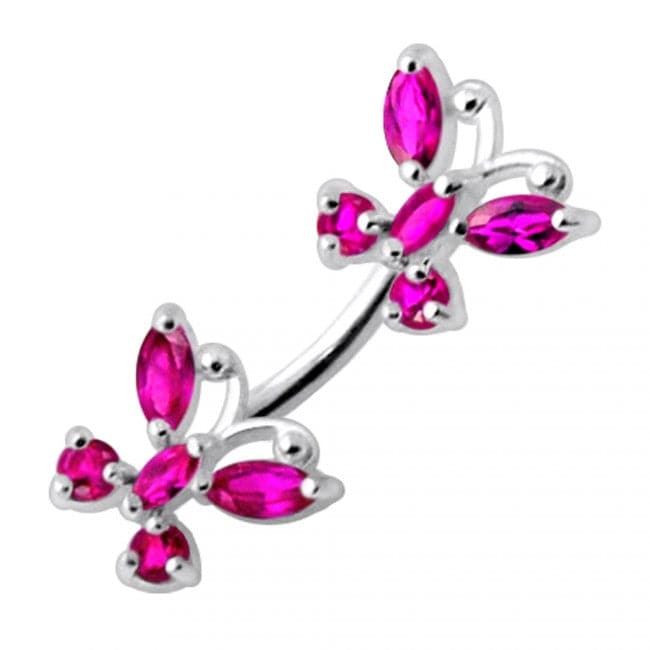 925 Sterling Silver Jewelled Butterflies Spinal Belly Ring - Monster Piercing