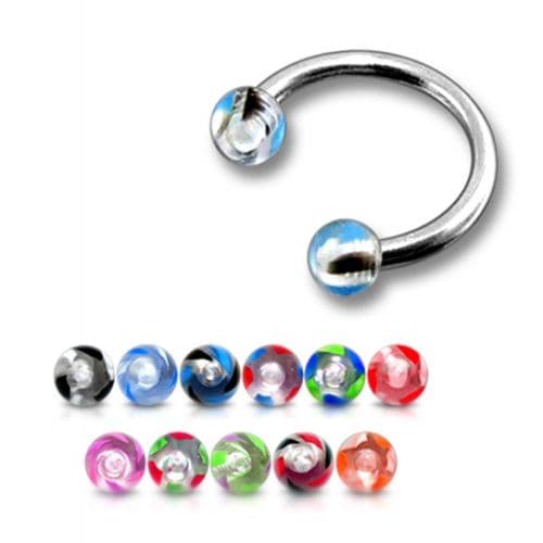Circular Barbell With Marble & Clear UV Balls (Pack of 10) - Monster Piercing