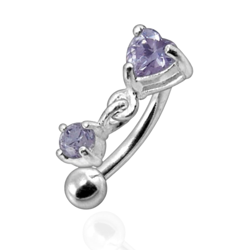 Jewelled Heart with Dangle Curved Barbell Eyebrow | Rook | Bridge Ring - Monster Piercing