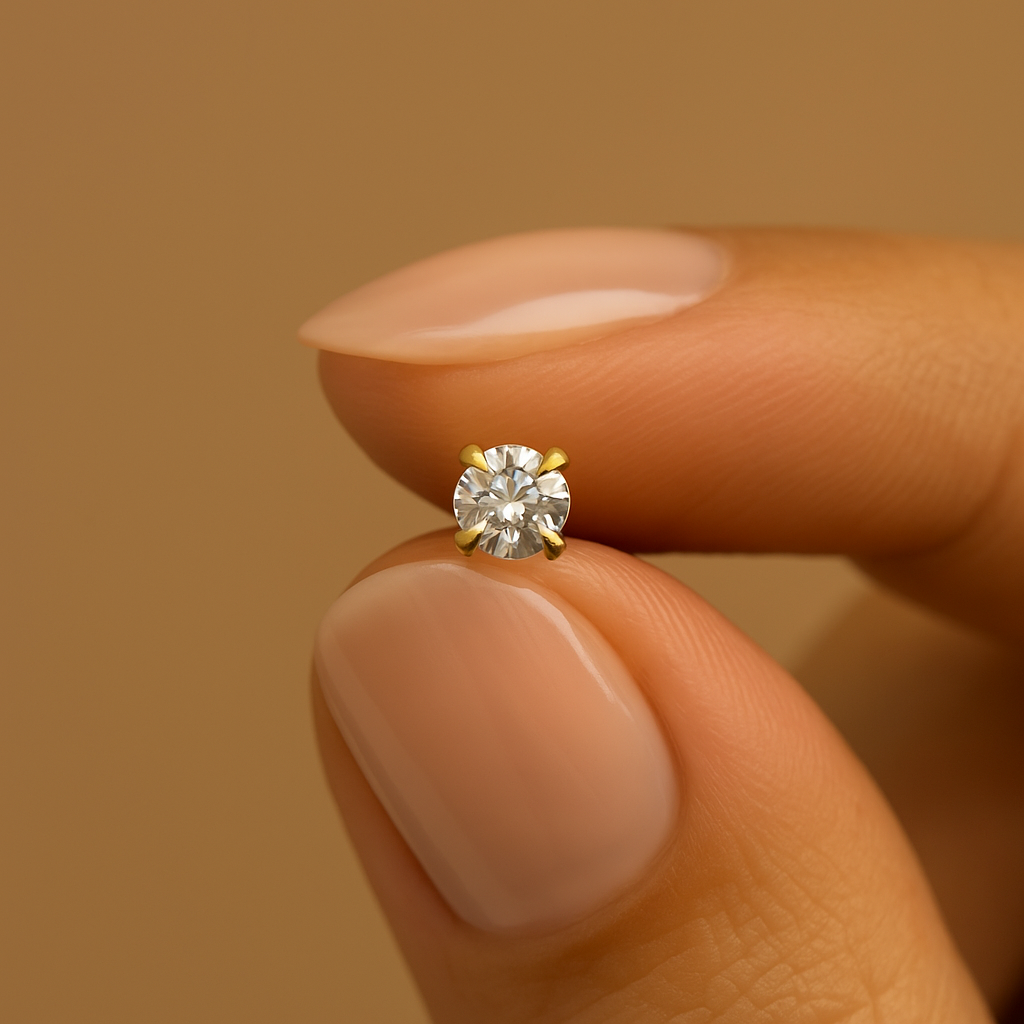 9K Gold Genuine Diamond ball End Nose Pin Nose Stud - Monster Piercing