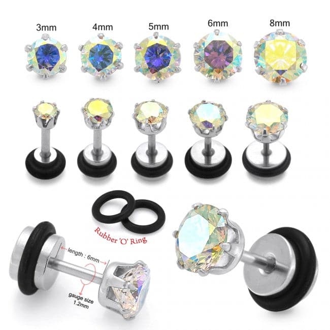 AB Jeweled Stone Fake Ear Plug with Drum - Monster Piercing