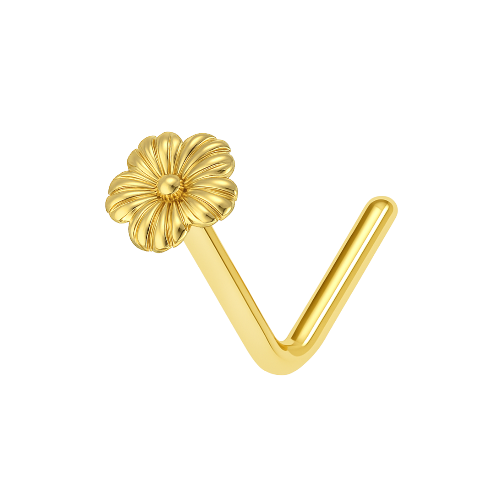 9K Gold | 14K Gold Flower L-Shape Nose Stud - Monster Piercing